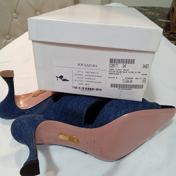 Aquazzura 75mm Twist Denim Mule Pumps  Size 8.5 - Picture 5 of 6